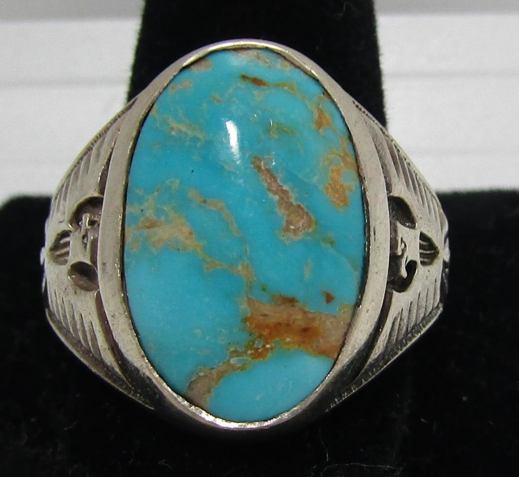 TURQUOISE THUNDERBIRD RING STERLING SILVER SZ11.5