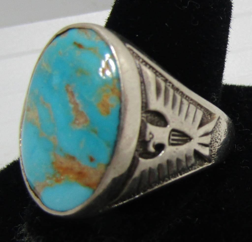 TURQUOISE THUNDERBIRD RING STERLING SILVER SZ11.5