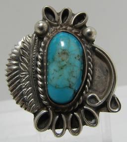 LARGE TURQUOISE RING STERLING SILVER SIZE 7
