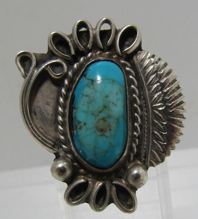 LARGE TURQUOISE RING STERLING SILVER SIZE 7