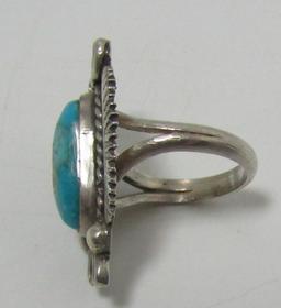 LARGE TURQUOISE RING STERLING SILVER SIZE 7