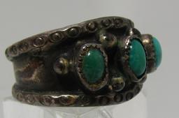 OLD PAWN TURQUOISE RING STERLING SILVER SIZE 9.5