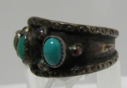 OLD PAWN TURQUOISE RING STERLING SILVER SIZE 9.5