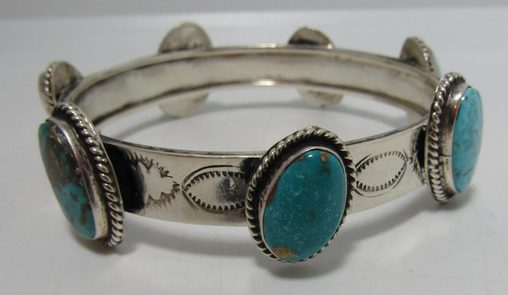 G JAMES TURQUOISE BANGLE BRACELET STERLING SILVER