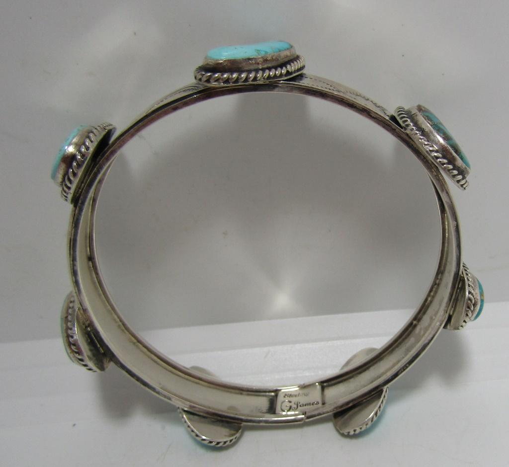 G JAMES TURQUOISE BANGLE BRACELET STERLING SILVER