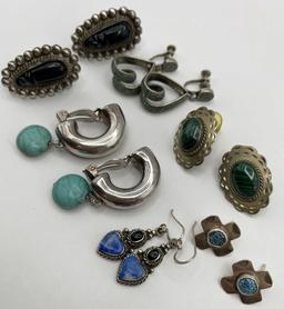 6 STERLING SILVER EARRINGS LOT TURQUOISE ONYX