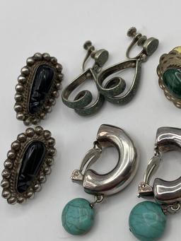 6 STERLING SILVER EARRINGS LOT TURQUOISE ONYX