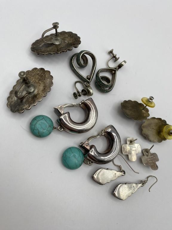 6 STERLING SILVER EARRINGS LOT TURQUOISE ONYX