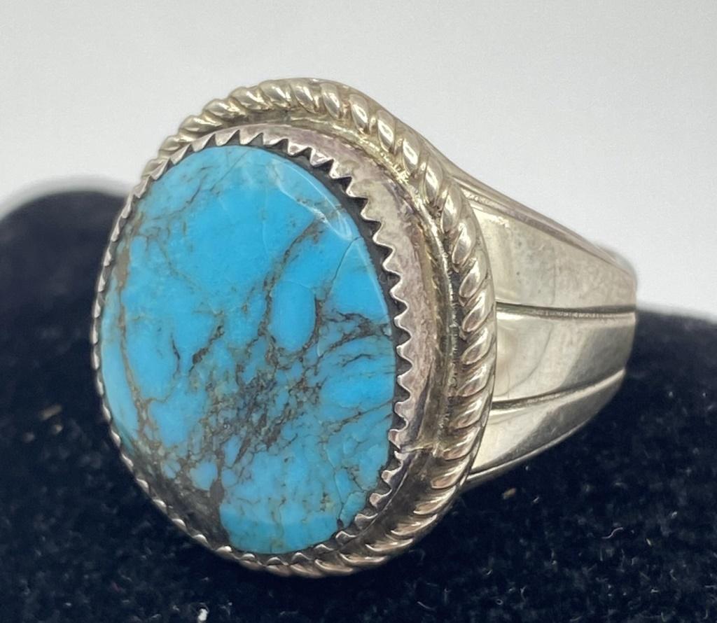 HERBERT TSOSIE STERLING TURQUOISE NAVAJO RING