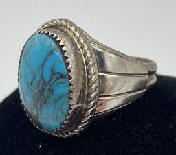 HERBERT TSOSIE STERLING TURQUOISE NAVAJO RING