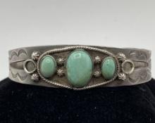 FRED HARVEY VTG STERLING TURQUOISE NAVAJO BRACELET