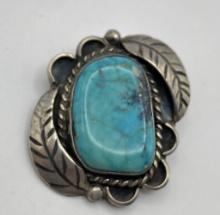 SIGNED CSC TC STERLING TURQUOISE PIN PENDANT