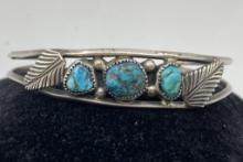 STERLING TURQUOISE NAVAJO LEAF BRACELET