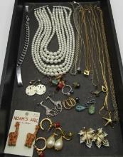 TRAY LOT OF COSTUME JEWELRY NECKLACES EARRINGS