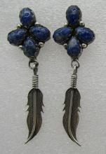 2.5" LAPIS LAZULI EARRINGS STERLING SILVER FEATHER