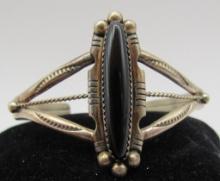 SIGNED "AB" ONYX CUFF BRACELET STERLING SILVER