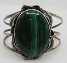 "WAYNE" MALACHITE CUFF BRACELET STERLING SILVER