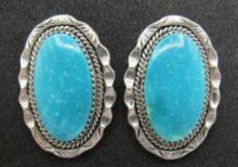 LARGE GEM TURQUOISE EARRINGS STERLING SILVER