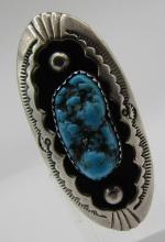 SIGNED "JN" TURQUOISE RING STERLING SILVER SIZE 9