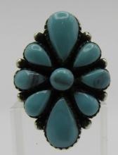 TURQUOISE CLUSTER RING STERLING SILVER SIZE 6