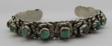 14 TURQUOISE ROSE CUFF BRACELET STERLING SILVER