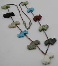 25" 11 BISON BUFFALO FETISH NECKLACE STONE CARVED