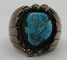 LARGE TURQUOISE RING STERLING SILVER SIZE 11