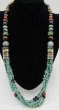 30" "SINGER" NECKLACE 4 TURQUOISE STERLING SILVER