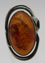 HALLMARK BALTIC FOSSIL AMBER RING STERLING SILVER