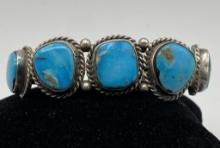 NAVAJO STERLING TURQUOISE 5 STONE BRACELET