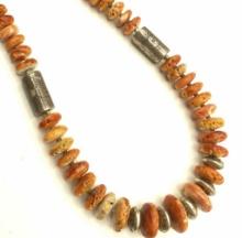 OLD PAWN STERLING NAVAJO ORANGE SHELL NECKLACE