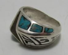 6PC INLAY TURQUOISE RING STERLING SILVER SIZE 9