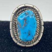 STERLING NAVAJO KINGMAN TURQUOISE RING SIZE 8