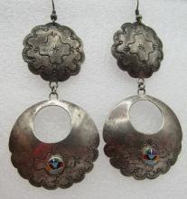 3.5" "BJ'" HUGE CONCHO EARRINGS STERLING SILVER