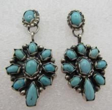 SHEILA" TURQUOISE CLUSTER EARRINGS STERLING SILVER
