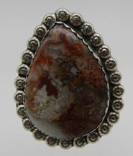 LARGE HERBERT TSOSIE AGATE RING STERLING SILVER