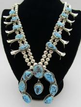 TURQUOISE SQUASH BLOSSOM NECKLACE STERLING SILVER