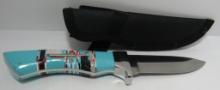 TURQUOISE INLAY HUNTING KNIFE W SHEATH