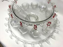 Heisey Lariat Pattern Punch Bowl W/21" Undertray & 12 Cups-7.5" Tall