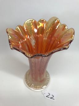 Marigold Carnival Glass Vase 8.25"T. W/Flared Rim