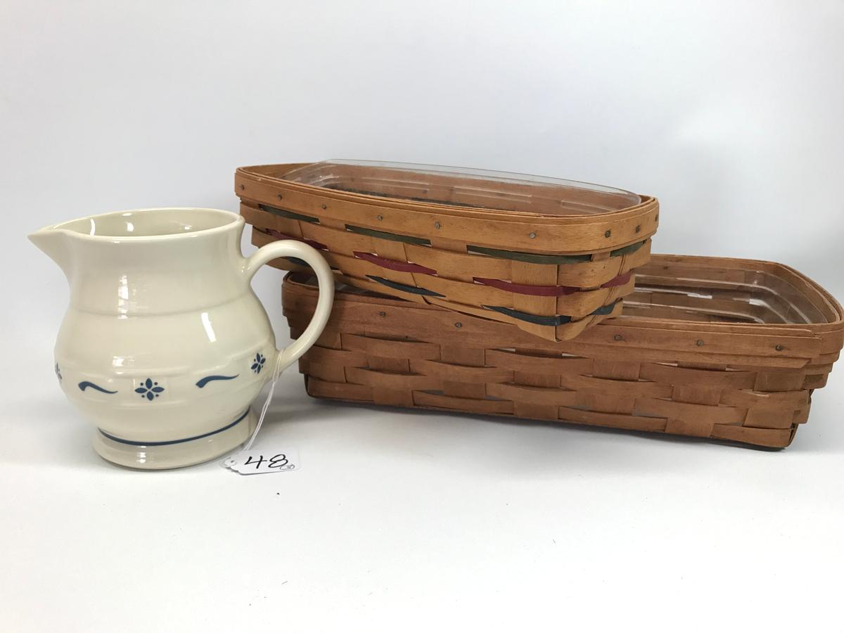 (3) Longaberger Items: 5.5"T. Pitcher & 11" & 14" Baskets