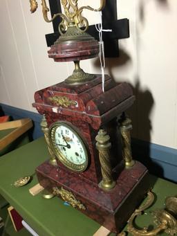 Antique Marble Clock Set W/Matching Candelabra's