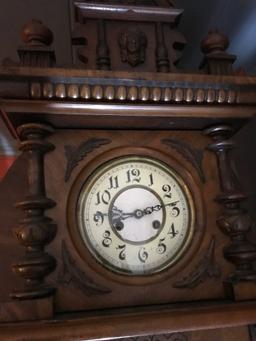 Antique Swinger Wall Clock W/Finials & Columns