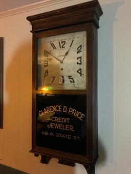 Antique Sessions Wall Regulator Advertising "Clarence D. Price, Credit Jeweler, 118 W.State St."