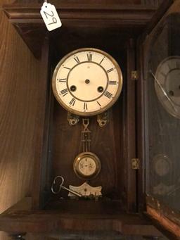 Antique Regulator Wall Clock W/Finials