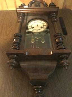 Antique Regulator Wall Clock W/Finials