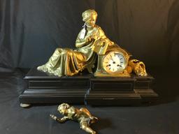 Antique French Figural Shelf Clock W/Bronze Reclining Female