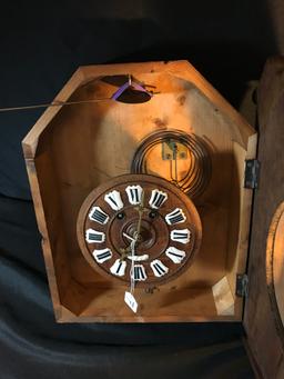 Antique Walnut Cased Wall Clock W/Enameled Numerals & Columns On Front.