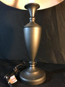 Contemporary Silver-Tone Lamp W/Shade