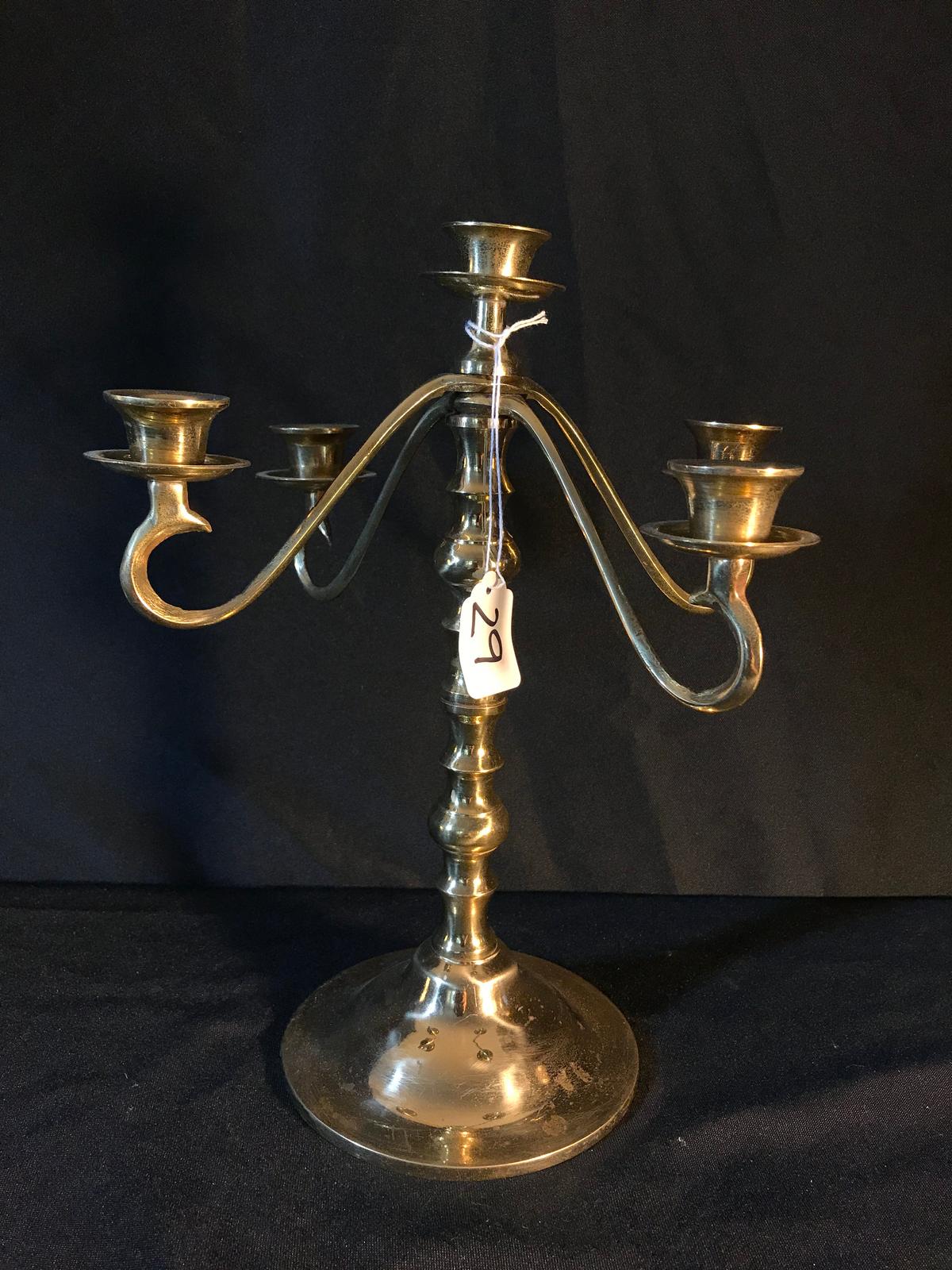 Brass 5-Light Candleholder 13" Tall